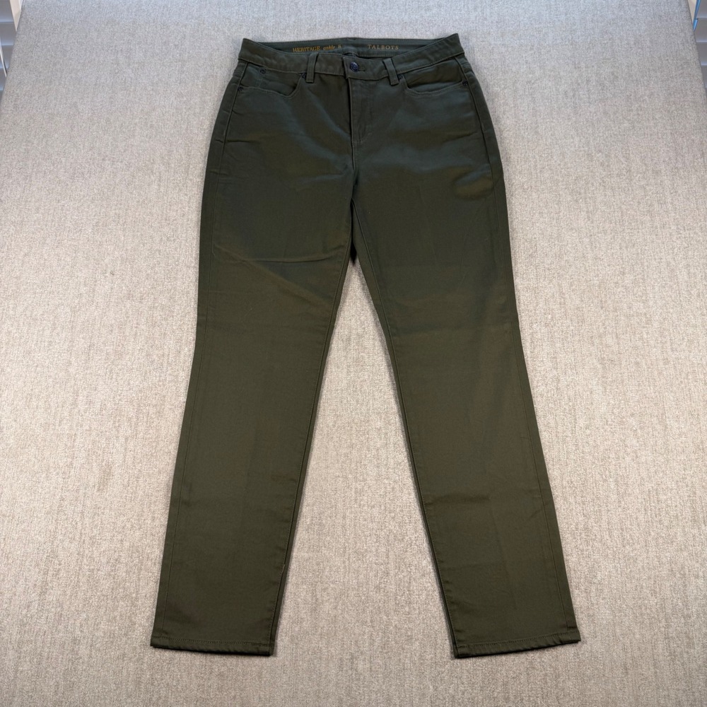 Talbots Heritage Ankle Pants Women Size 8 Olive Green Slim Leg Stretch Twill